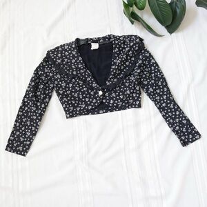 Vintage black floral sailor collar cropped blouse